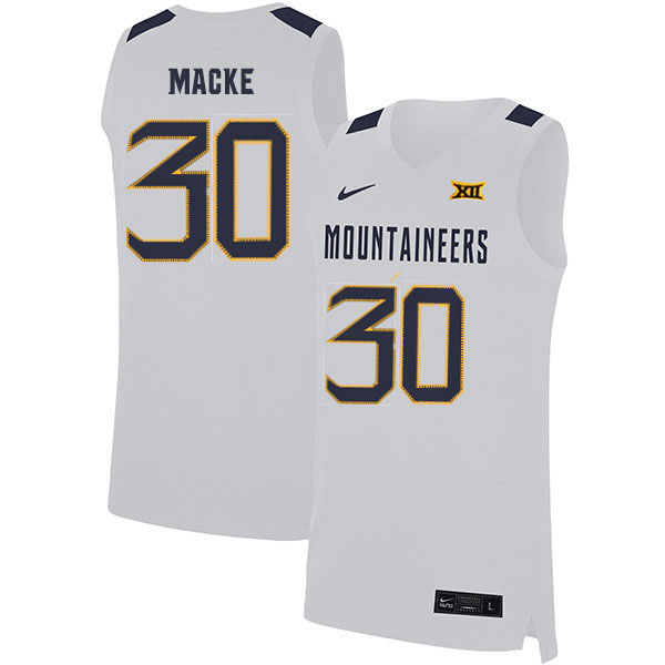 2020 Men #30 Spencer Macke West Virginia Mountaineers College Basketball Jerseys Sale-White